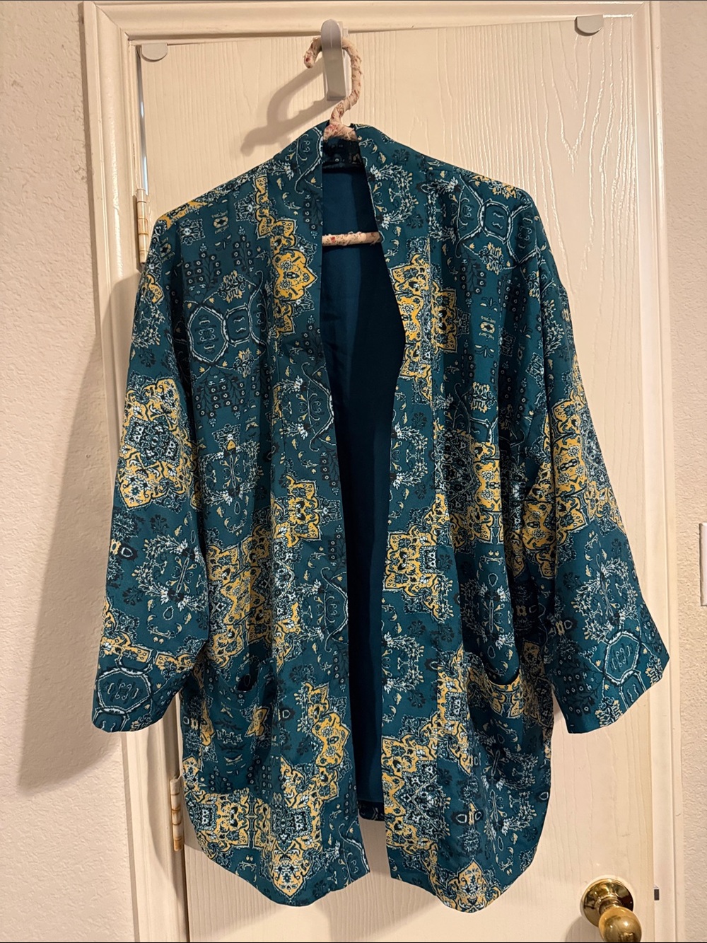 House of Harlow Teal & Tan Printed Open Kimono Cardigan